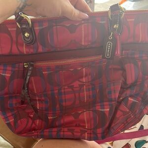 Coach Red Shoulder Bag with Signature Pattern